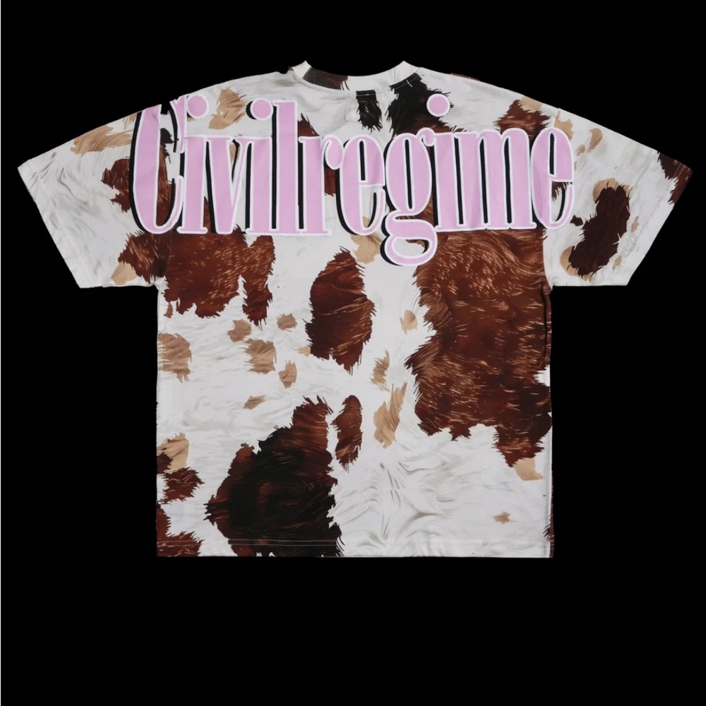 CONCRETE BABY PINK AMERICAN CLASSIC OVERSIZED TEE IN COW PRINT